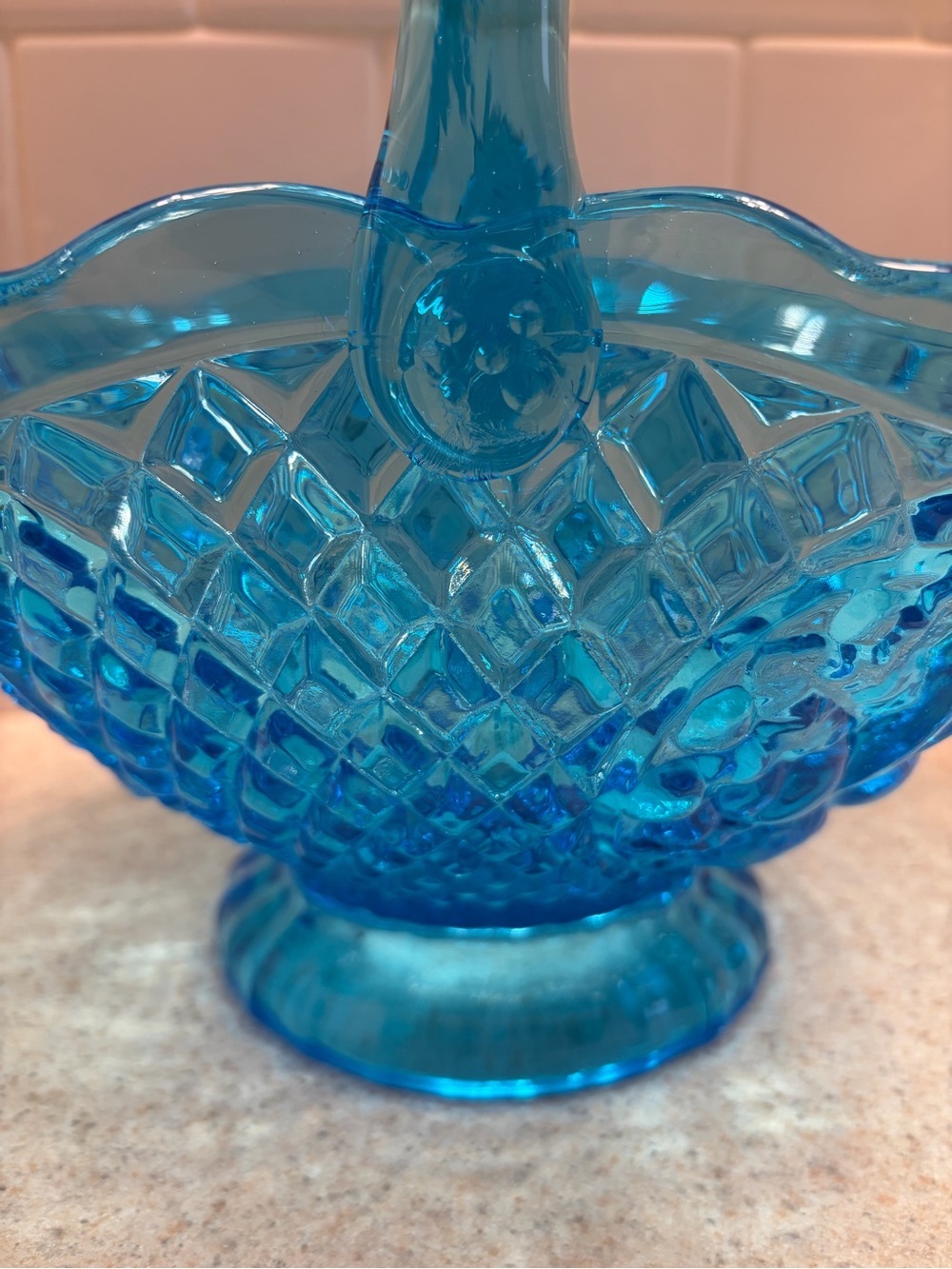 Vintage Fenton Blue Glass Basket Centerpiece - Picture 8 of 15